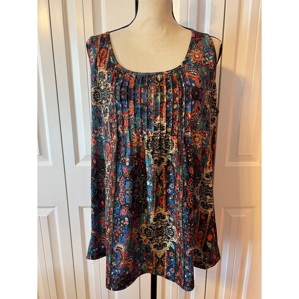 Zeagoo Womens 2XL Paisley Floral Pleated Tunic Tank Top Multicolor Sleeveless